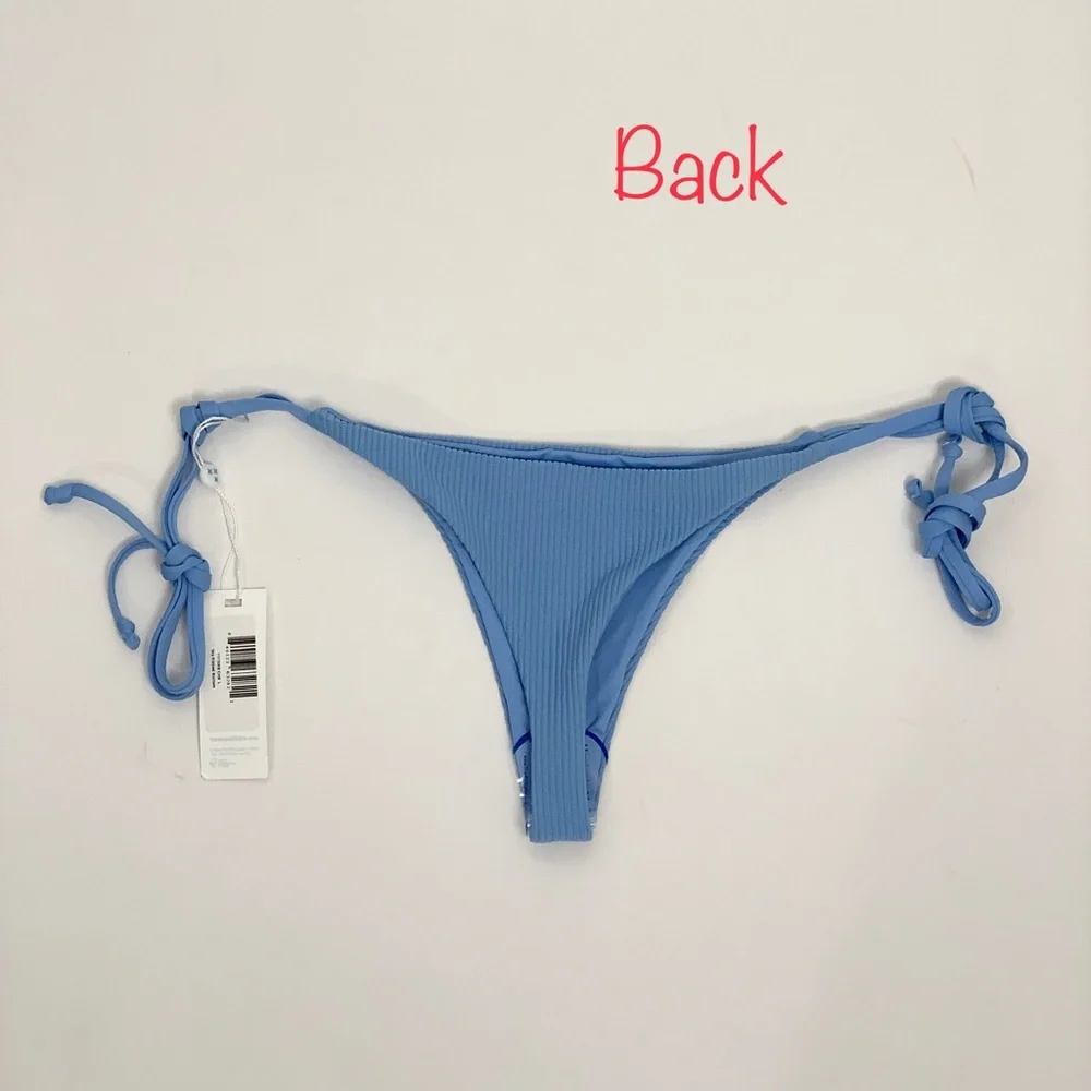 Frankie’s Bikinis Blue Sky Ribbed Side Tie Bottoms Sz L